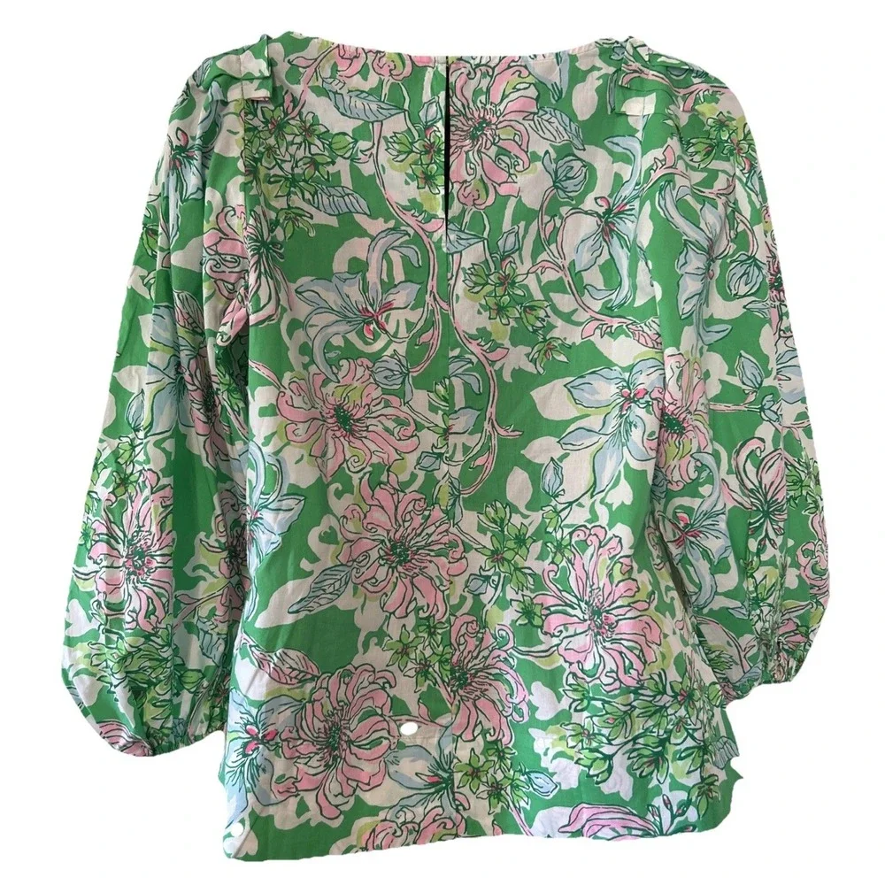 Lilly Pulitzer Barbara Top in Spearmint Blossom Puff Sleeve Size 00 NWT